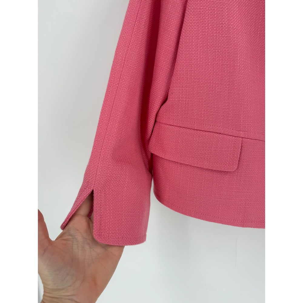 Talbots Blazer Women 12P Pink Textured Open Front Basketweave Career Barbiecore - Picture 5 of 12
